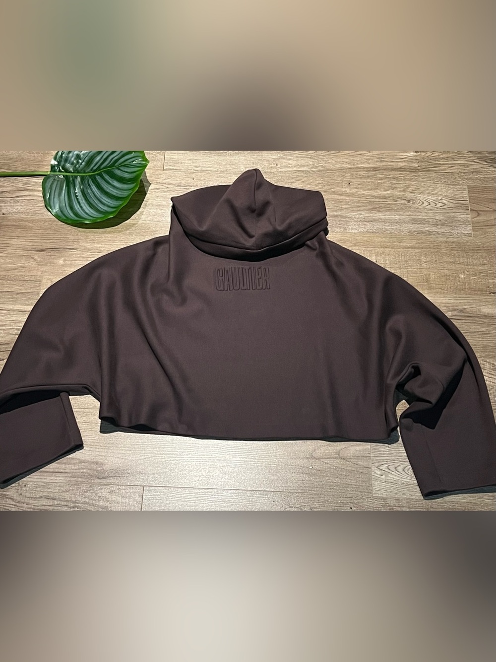 Jean Paul Gaultier The Embossed Gaultier Cropped Hoodie Brown Small